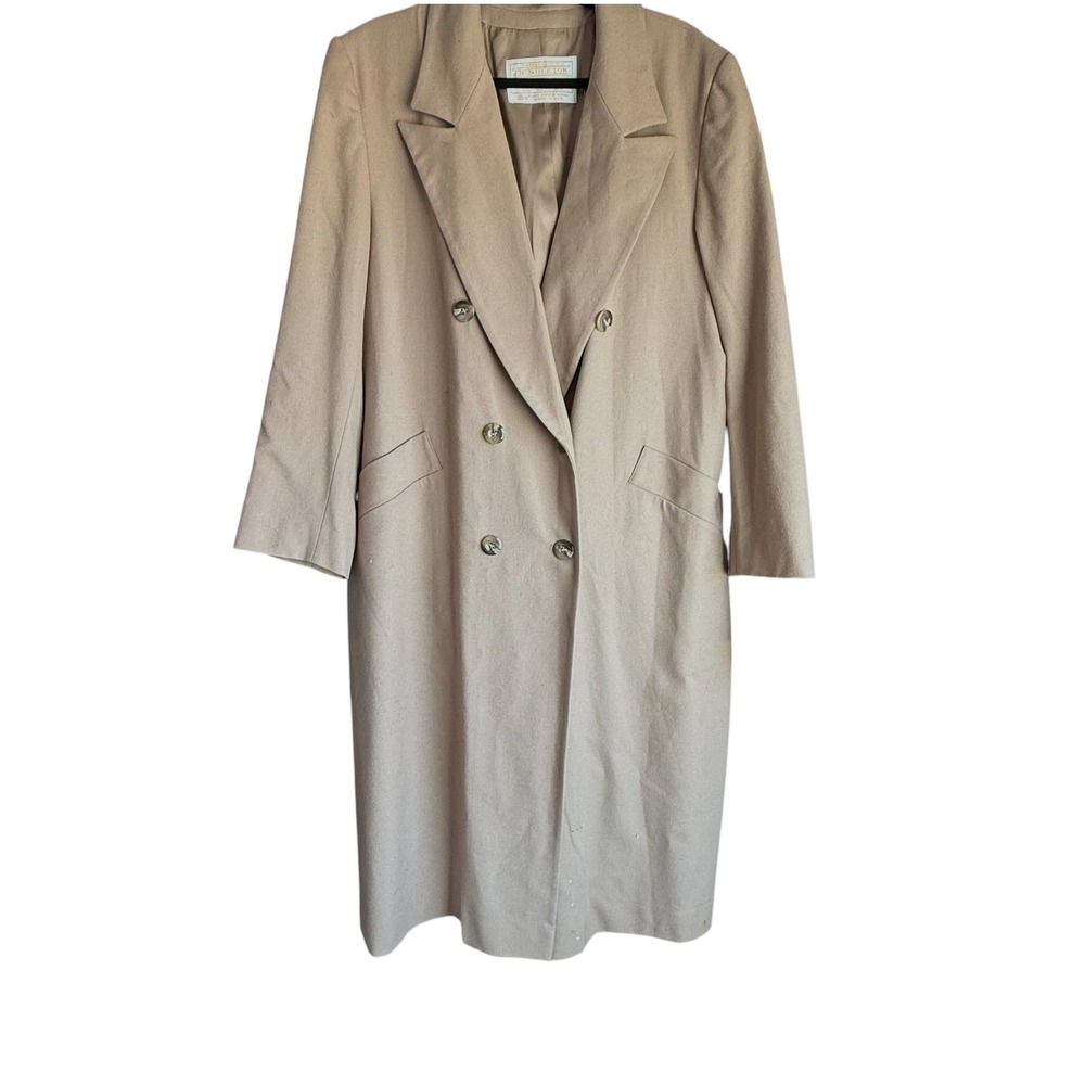 Pendleton Coat Women 14 Tan Double Breasted Wool Trench Long Overcoat Vintage
